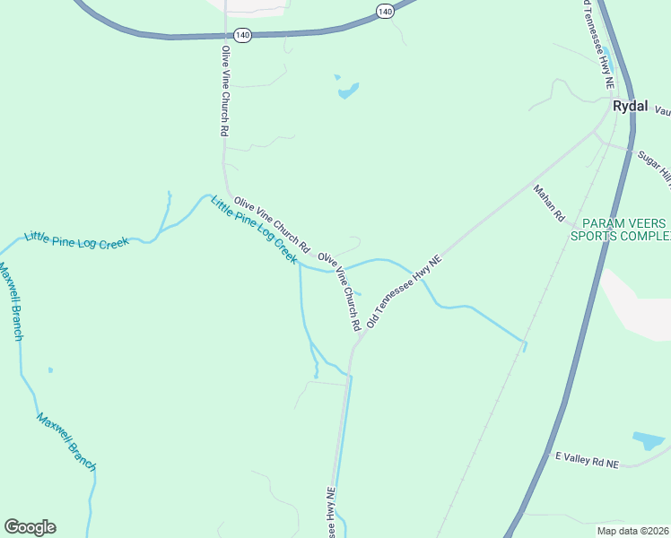 map of restaurants, bars, coffee shops, grocery stores, and more near 40 Olive Vine Church Road in Rydal