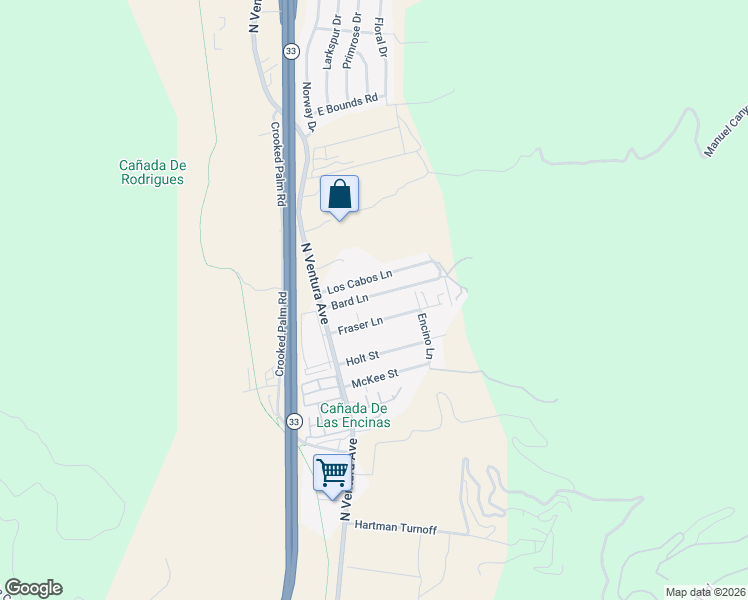 map of restaurants, bars, coffee shops, grocery stores, and more near 148 Bard Lane in Ventura