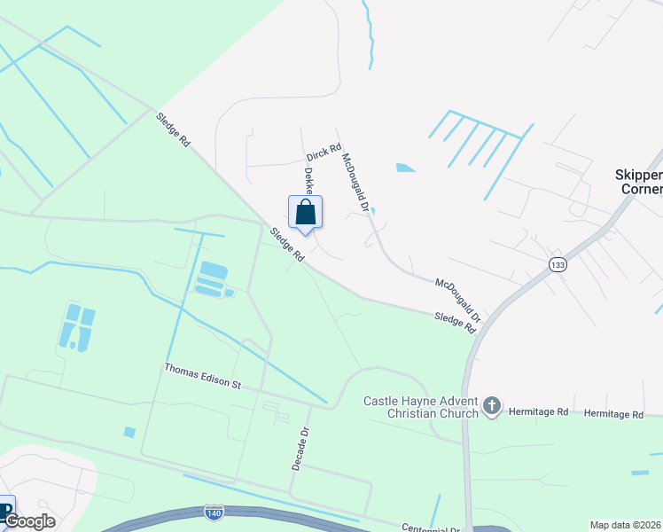 map of restaurants, bars, coffee shops, grocery stores, and more near Sledge Road in Castle Hayne