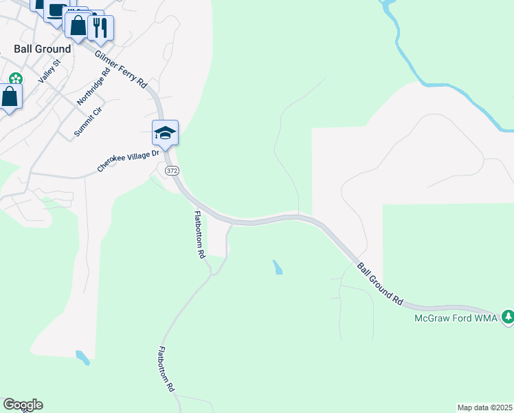 map of restaurants, bars, coffee shops, grocery stores, and more near 514 Ball Ground Road in Ball Ground