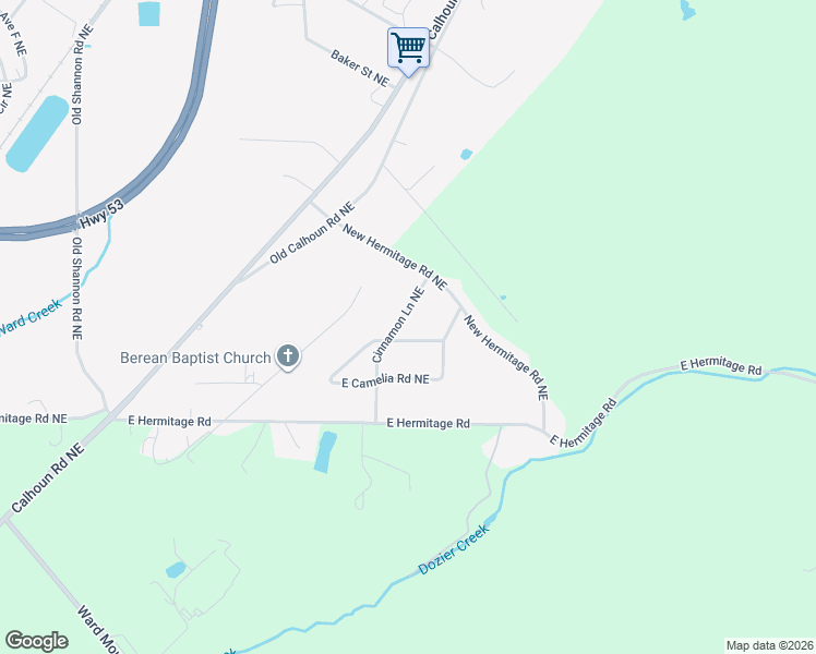 map of restaurants, bars, coffee shops, grocery stores, and more near 14 Cinnamon Lane Northeast in Rome