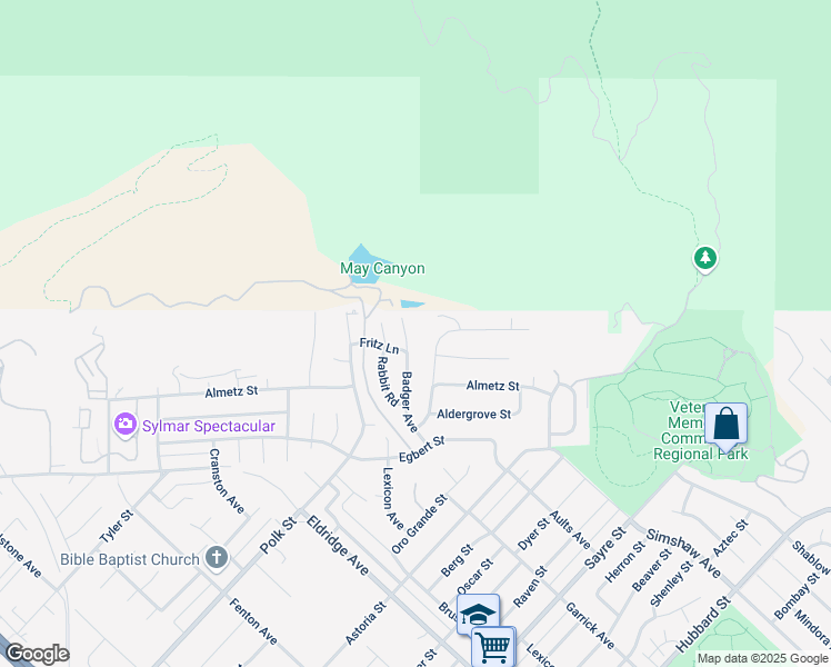 map of restaurants, bars, coffee shops, grocery stores, and more near 14120 Badger Avenue in Los Angeles