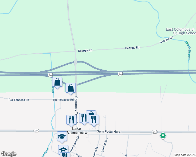 map of restaurants, bars, coffee shops, grocery stores, and more near in Lake Waccamaw