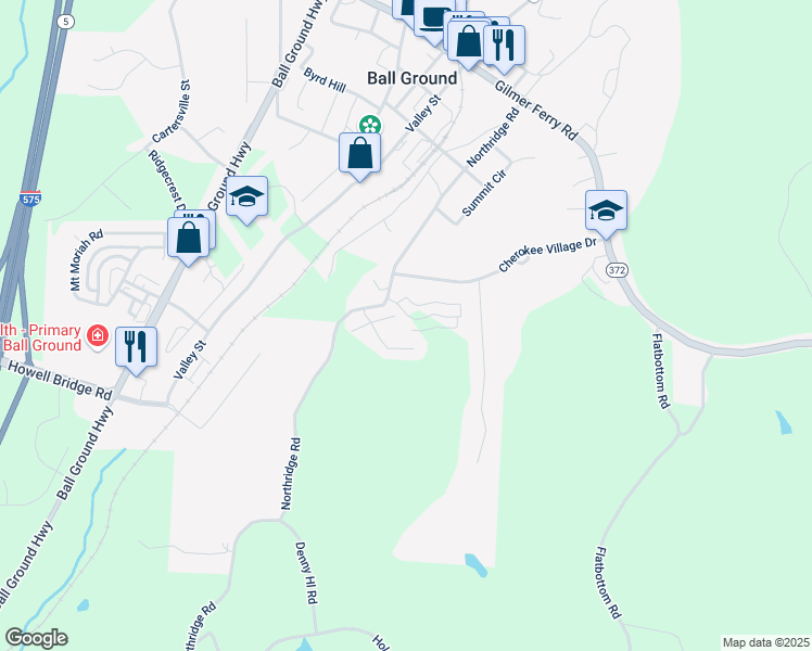 map of restaurants, bars, coffee shops, grocery stores, and more near 328 Creek Wood Park Drive in Ball Ground