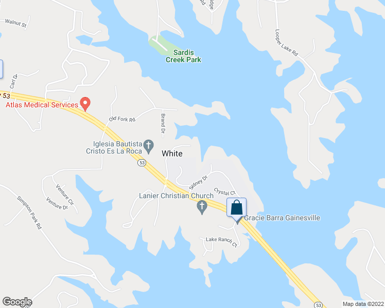 map of restaurants, bars, coffee shops, grocery stores, and more near 2392 Ford White Road in Gainesville