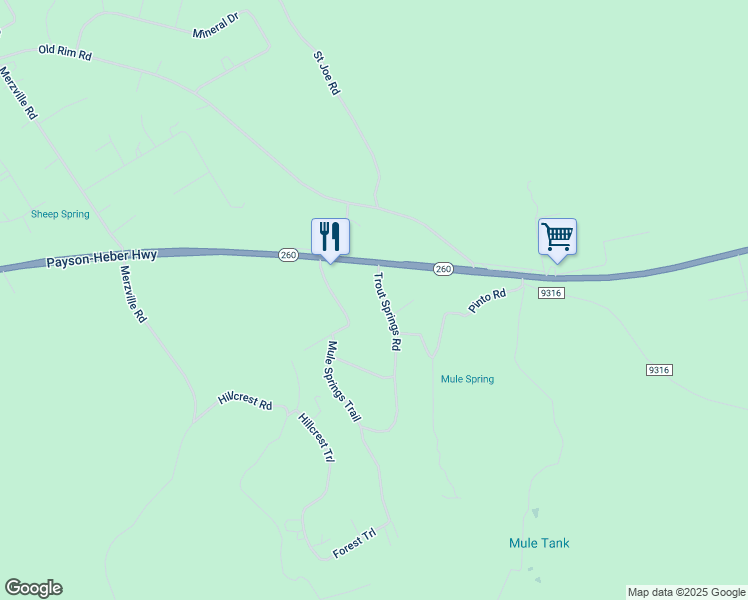 map of restaurants, bars, coffee shops, grocery stores, and more near 711 Trout Springs Road in Coconino County