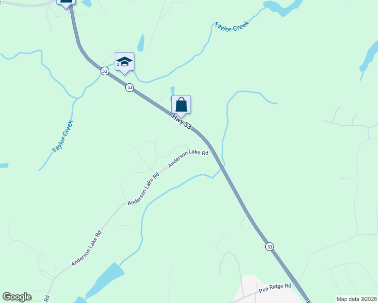 map of restaurants, bars, coffee shops, grocery stores, and more near 6425 Anderson Lake Road in Dawsonville