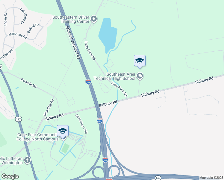 map of restaurants, bars, coffee shops, grocery stores, and more near Dairy Farm Road in Castle Hayne