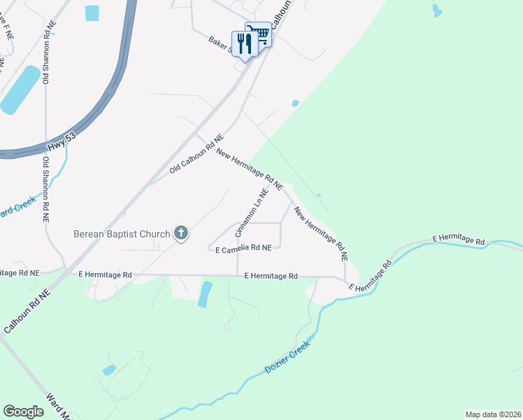 map of restaurants, bars, coffee shops, grocery stores, and more near 14 Cinnamon Lane Northeast in Rome