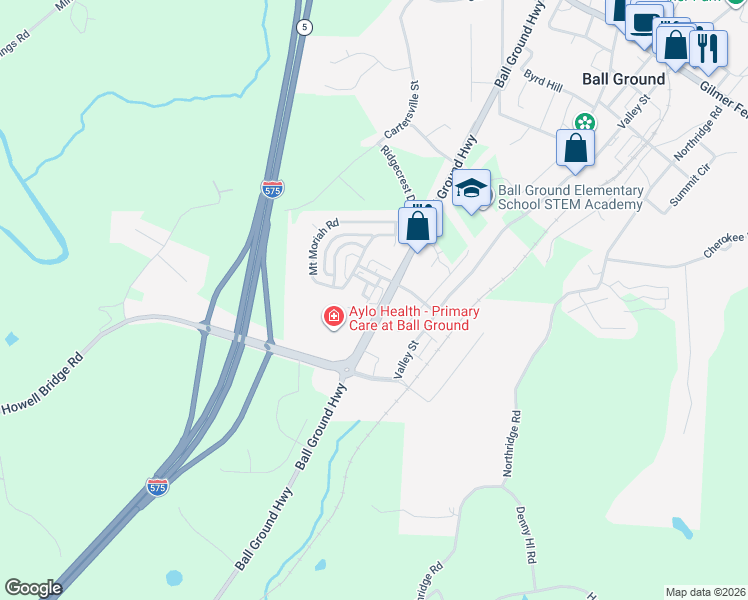 map of restaurants, bars, coffee shops, grocery stores, and more near 615 Myers Gate Road in Ball Ground