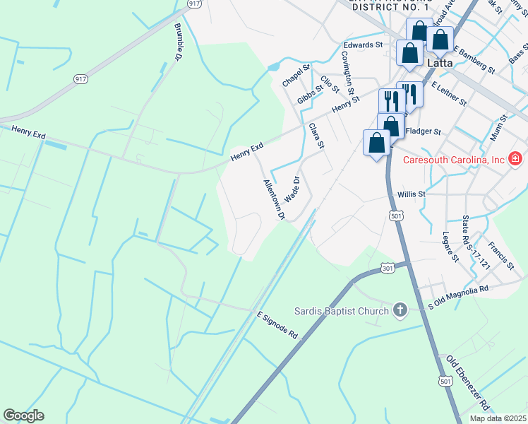map of restaurants, bars, coffee shops, grocery stores, and more near 703 Kenrick Circle in Latta