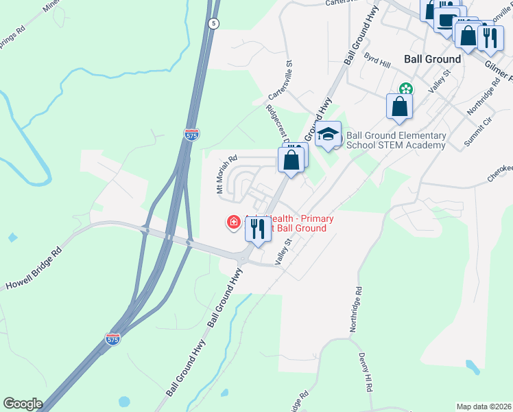 map of restaurants, bars, coffee shops, grocery stores, and more near 608 Myers Gate Road in Ball Ground