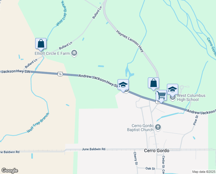 map of restaurants, bars, coffee shops, grocery stores, and more near 7861 Andrew Jackson Highway Southwest in Cerro Gordo