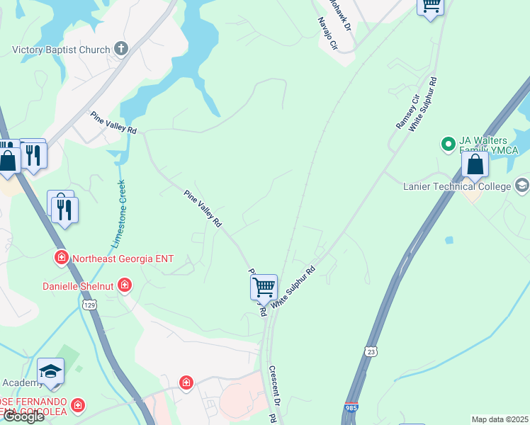 map of restaurants, bars, coffee shops, grocery stores, and more near 1546 Walter Stover Road in Gainesville