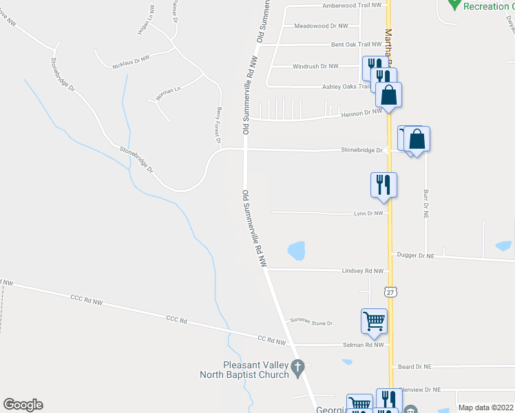 map of restaurants, bars, coffee shops, grocery stores, and more near 1056 Old Summerville Road Northwest in Rome