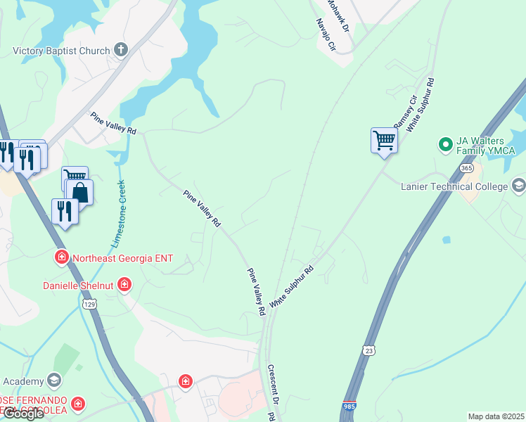 map of restaurants, bars, coffee shops, grocery stores, and more near 1546 Walter Stover Road in Gainesville