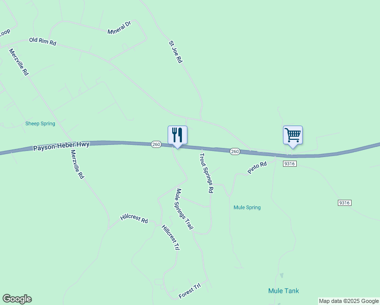 map of restaurants, bars, coffee shops, grocery stores, and more near 1938 Arizona 260 in Coconino County