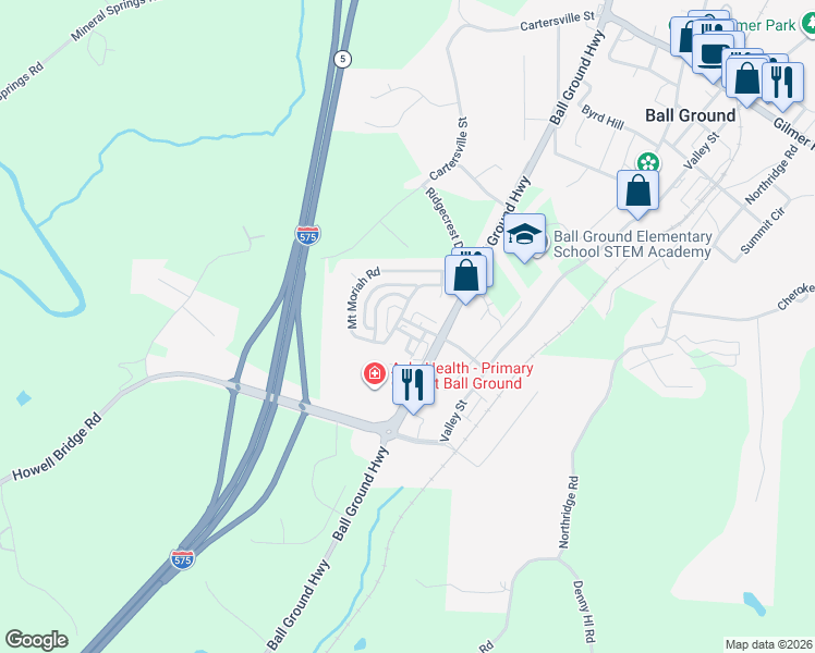 map of restaurants, bars, coffee shops, grocery stores, and more near 706 Lantern Walk Drive in Ball Ground