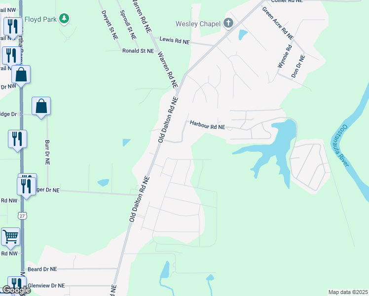map of restaurants, bars, coffee shops, grocery stores, and more near 10 Sylvan Road Northeast in Rome