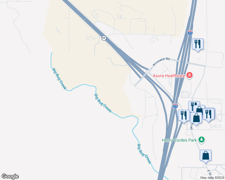 map of restaurants, bars, coffee shops, grocery stores, and more near 14710 South Cowpoke Way in Mayer