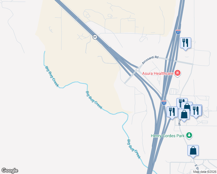 map of restaurants, bars, coffee shops, grocery stores, and more near 14710 South Cowpoke Way in Mayer