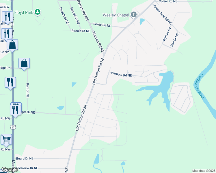 map of restaurants, bars, coffee shops, grocery stores, and more near 10 Sylvan Road Northeast in Rome