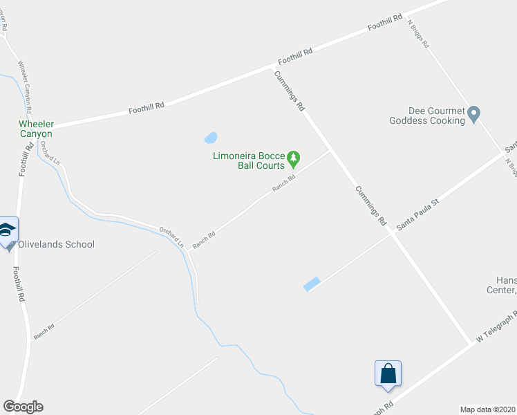 map of restaurants, bars, coffee shops, grocery stores, and more near 1141 Cummings Road in Santa Paula
