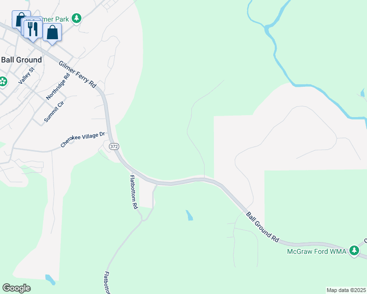 map of restaurants, bars, coffee shops, grocery stores, and more near 221 Goss Lane in Ball Ground