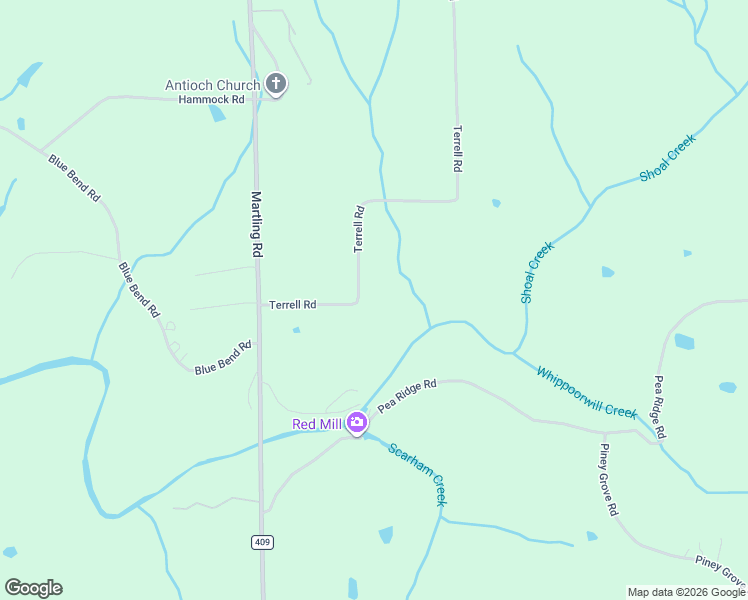map of restaurants, bars, coffee shops, grocery stores, and more near 1471 Terrell Road in Albertville