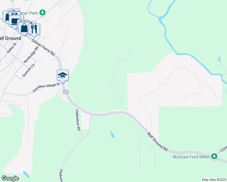 map of restaurants, bars, coffee shops, grocery stores, and more near 221 Goss Lane in Ball Ground