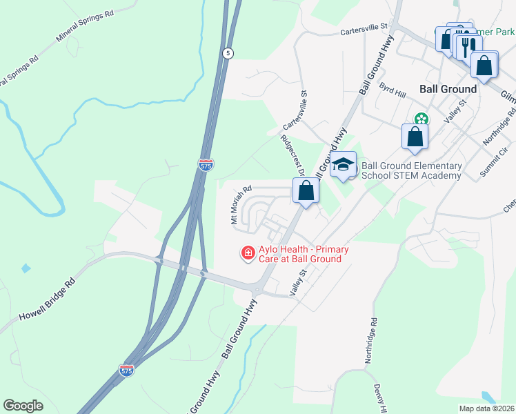 map of restaurants, bars, coffee shops, grocery stores, and more near 207 Morningstar Way in Ball Ground