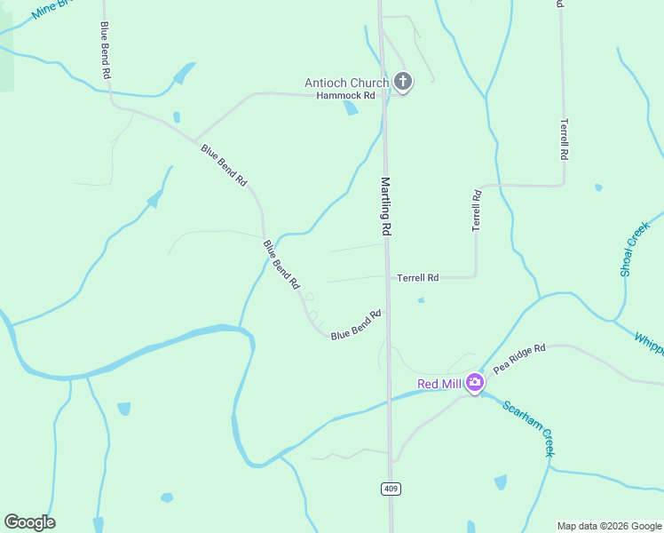 map of restaurants, bars, coffee shops, grocery stores, and more near 308 Blue Bend Road in Albertville