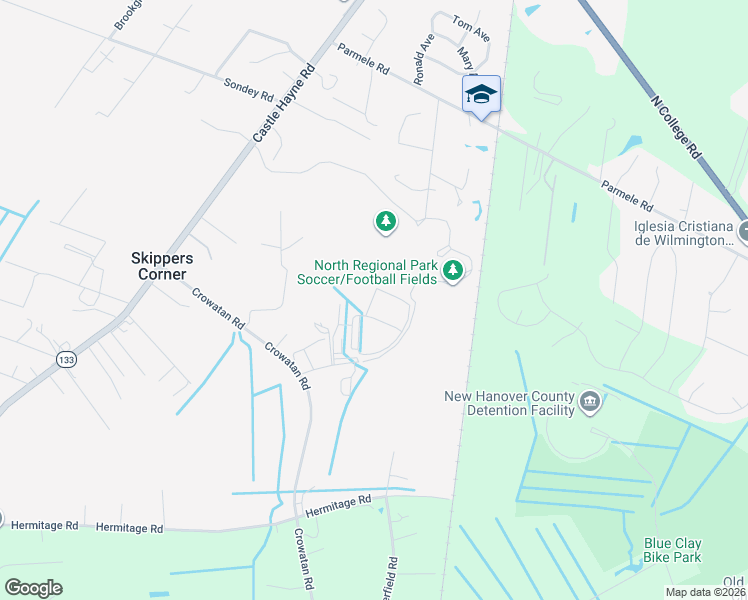 map of restaurants, bars, coffee shops, grocery stores, and more near 417 Madeline Trask Drive in Castle Hayne