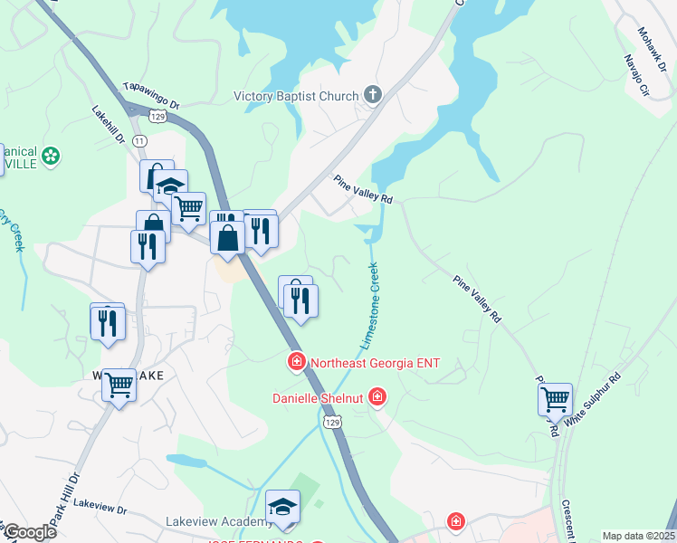 map of restaurants, bars, coffee shops, grocery stores, and more near Cir in Gainesville