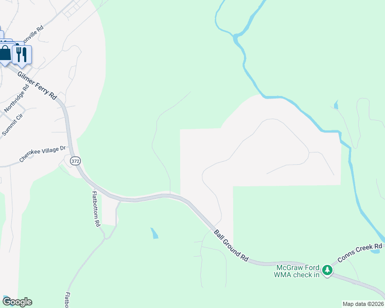 map of restaurants, bars, coffee shops, grocery stores, and more near 117 Preserve Parkway in Ball Ground