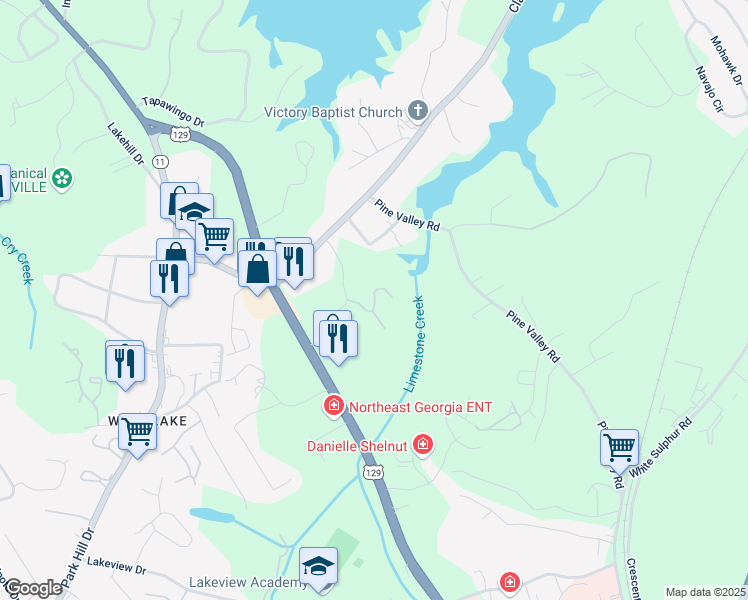 map of restaurants, bars, coffee shops, grocery stores, and more near Cir in Gainesville