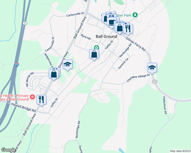 map of restaurants, bars, coffee shops, grocery stores, and more near 286 Lowry Street in Ball Ground