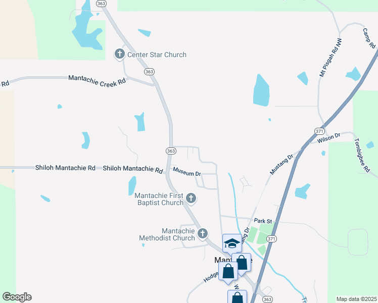 map of restaurants, bars, coffee shops, grocery stores, and more near 317 Tishtontee Drive in Mantachie