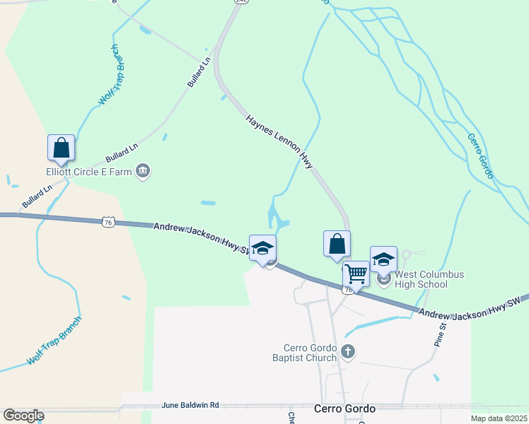 map of restaurants, bars, coffee shops, grocery stores, and more near 7844 Andrew Jackson Highway Southwest in Cerro Gordo