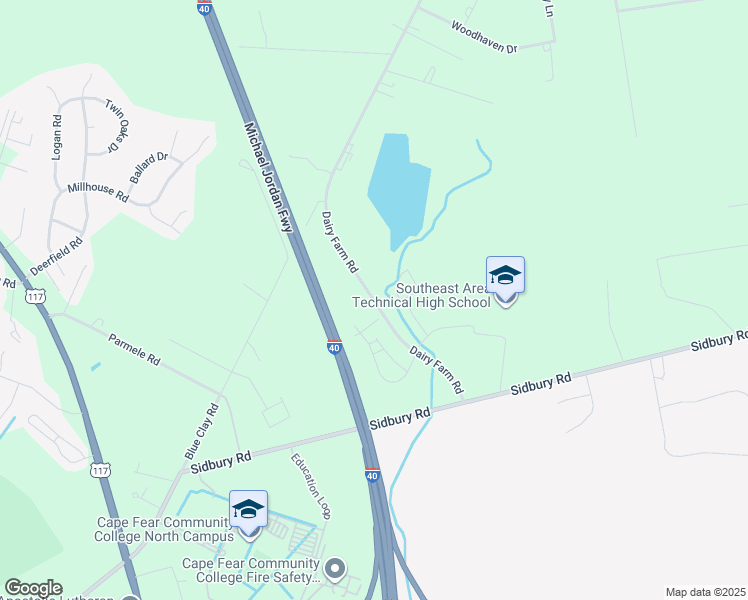 map of restaurants, bars, coffee shops, grocery stores, and more near Dairy Farm Road in New Hanover County
