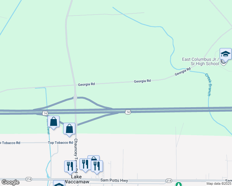 map of restaurants, bars, coffee shops, grocery stores, and more near 568 Georgia Road in Lake Waccamaw