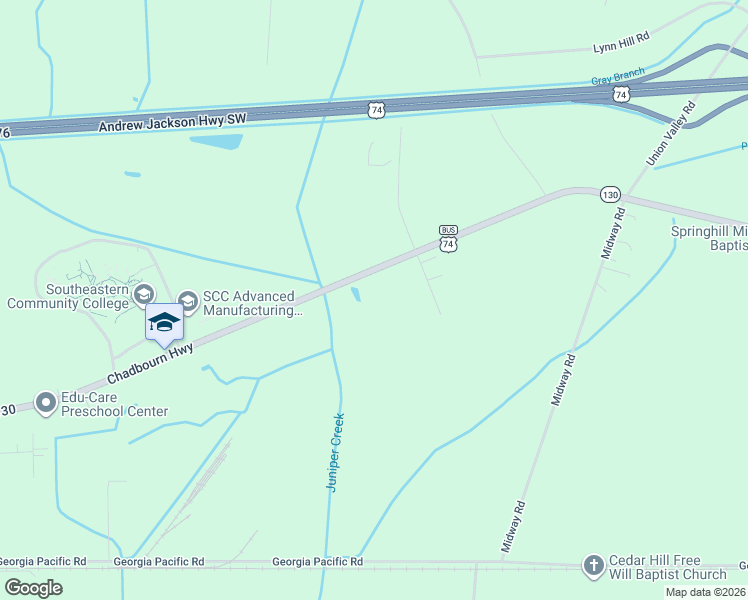 map of restaurants, bars, coffee shops, grocery stores, and more near 4021 Chadbourn Highway in Whiteville