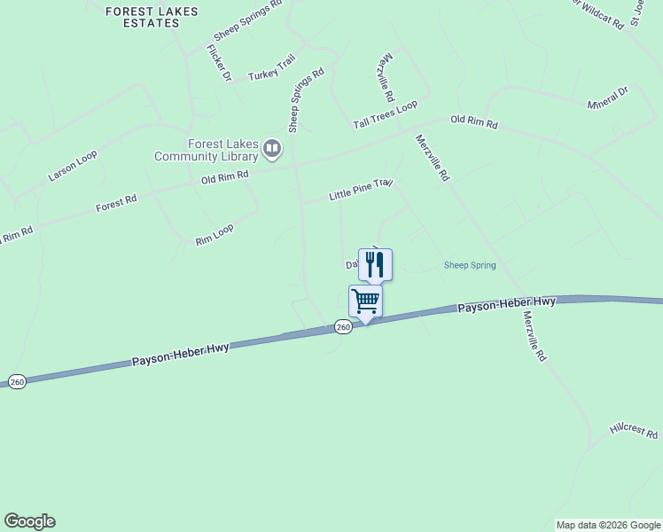 map of restaurants, bars, coffee shops, grocery stores, and more near 339 Little Pine Drive in Coconino County