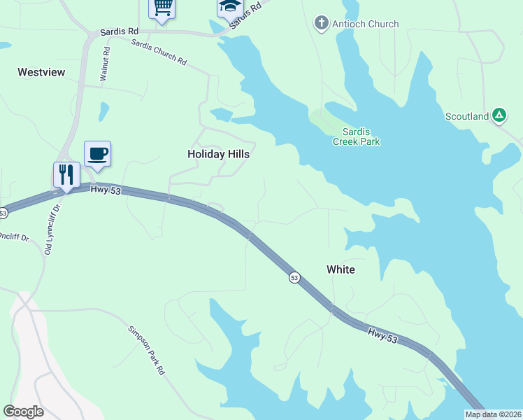 map of restaurants, bars, coffee shops, grocery stores, and more near 2421 Old Fork Road in Gainesville