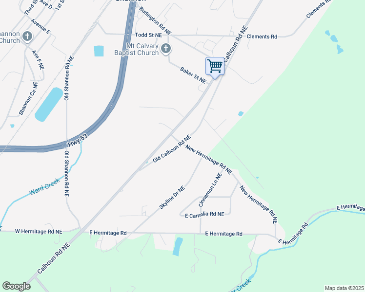 map of restaurants, bars, coffee shops, grocery stores, and more near 134 Old Calhoun Road Northeast in Rome