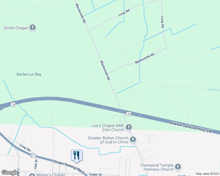 map of restaurants, bars, coffee shops, grocery stores, and more near 1439 Blacksmith Road in Bolton