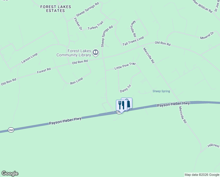 map of restaurants, bars, coffee shops, grocery stores, and more near 339 Little Pine Drive in Coconino County