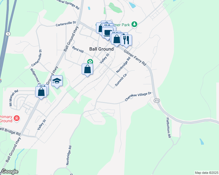 map of restaurants, bars, coffee shops, grocery stores, and more near 226 Northridge Road in Ball Ground