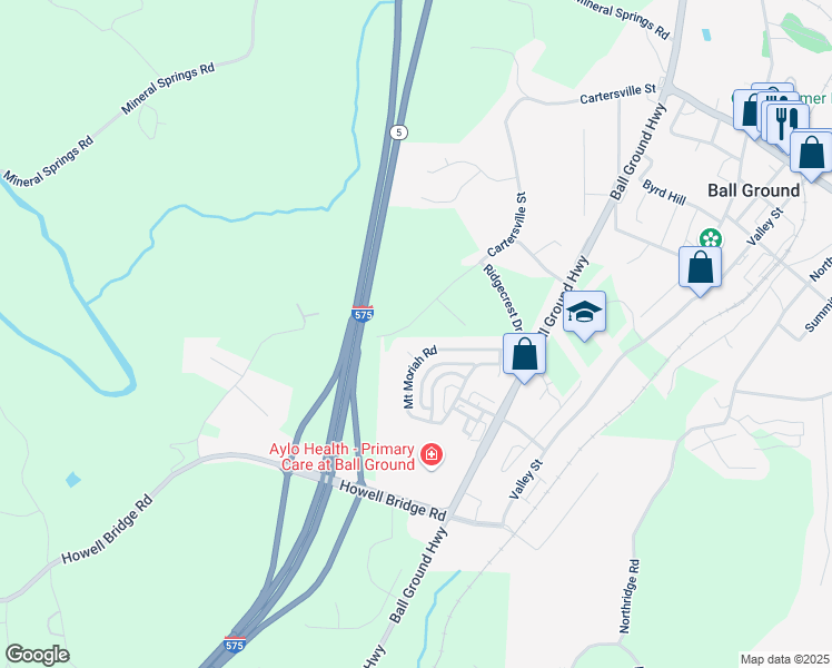 map of restaurants, bars, coffee shops, grocery stores, and more near 1035 Cartersville Street in Ball Ground