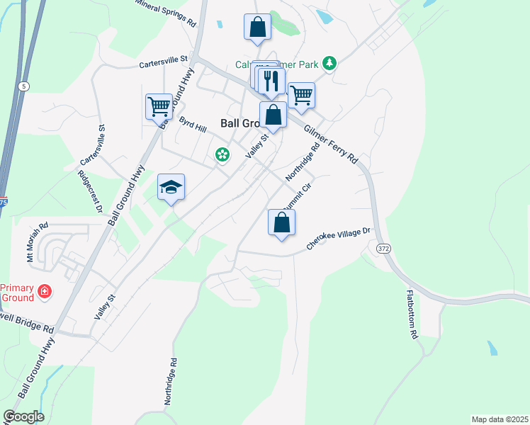 map of restaurants, bars, coffee shops, grocery stores, and more near 226 Northridge Road in Ball Ground
